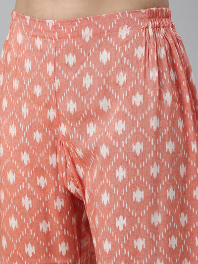 Neeru'S Carrot Color Slub Rayon Fabric Kurta Set