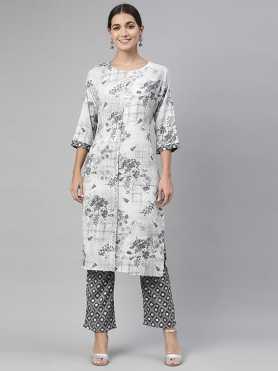 Neeru'S grey color, slub rayon fabric kurta set