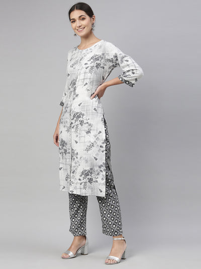 Neeru'S grey color, slub rayon fabric kurta set