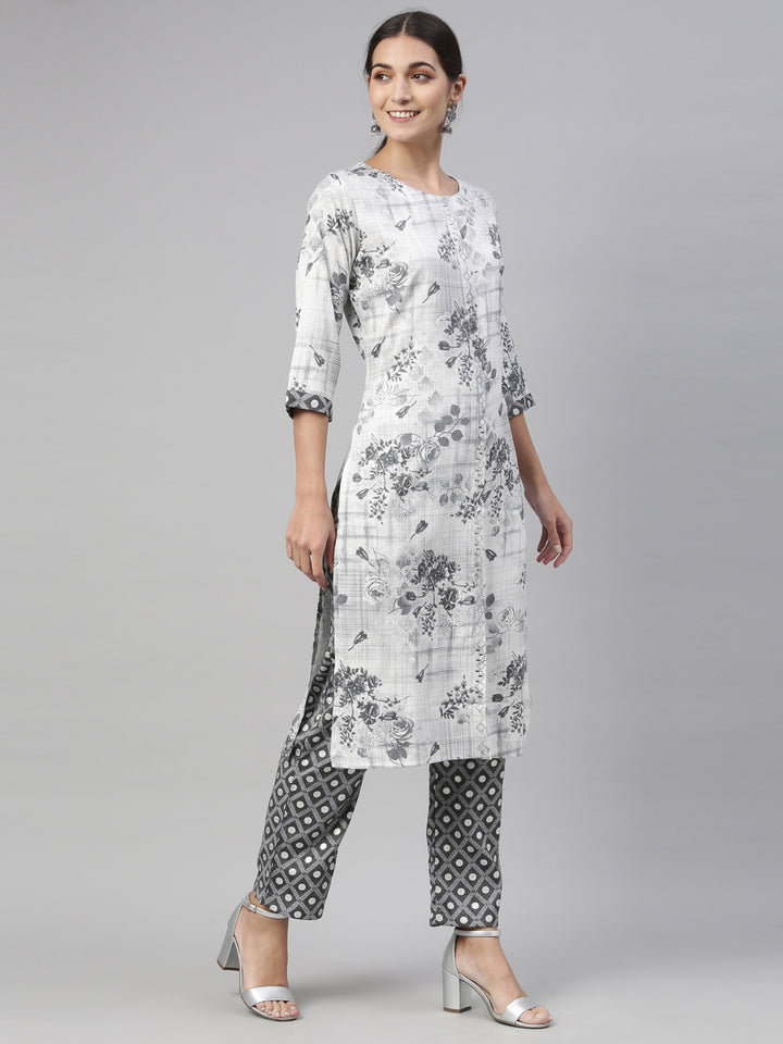 Neerus Grey rayon straight kurta set - detail view 3