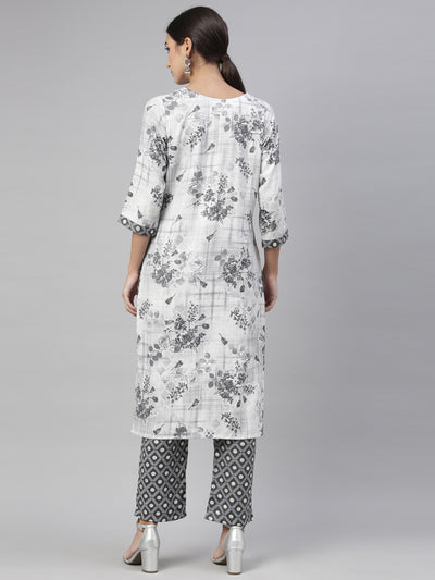 Neeru'S grey color, slub rayon fabric kurta set