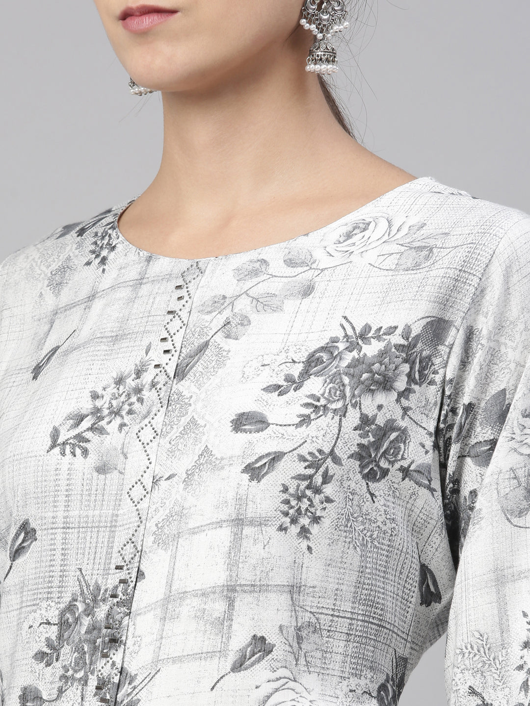 Neerus Grey rayon straight kurta set - detail view 6