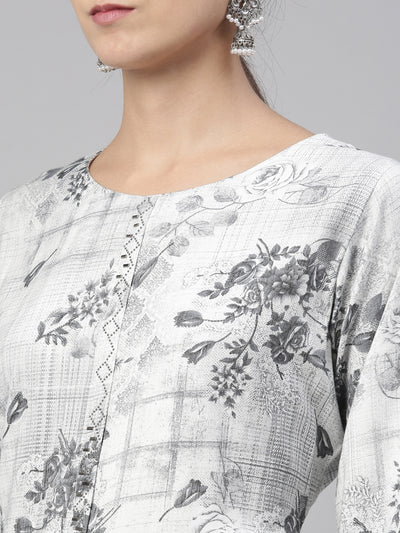 Neeru's Grey Color Slub Rayon Fabric Kurta Set