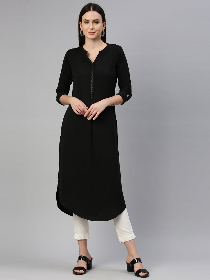 Neerus Black Color Rayon Fabric Kurta