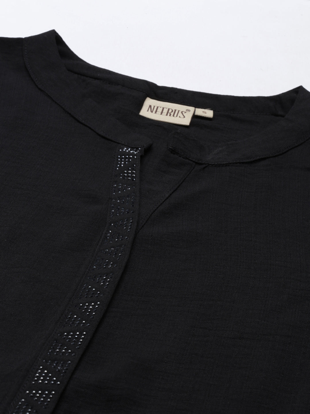 Neerus Black Color Rayon Fabric Kurta