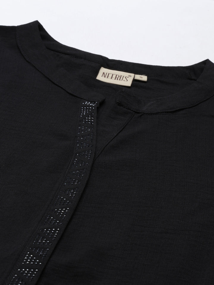 Neerus Black Color Rayon Fabric Kurta