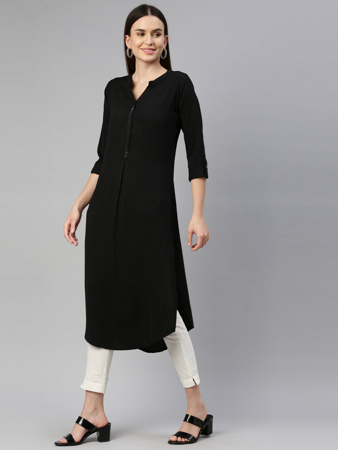Neerus Black Color Rayon Fabric Kurta