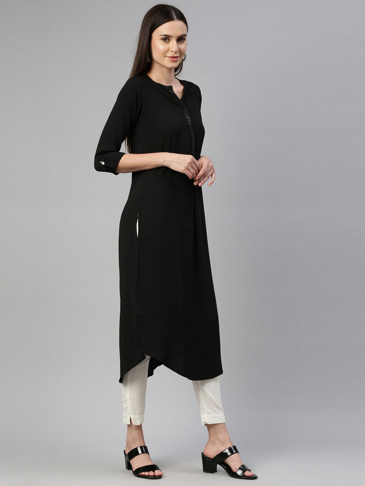Neerus Black Color Rayon Fabric Kurta