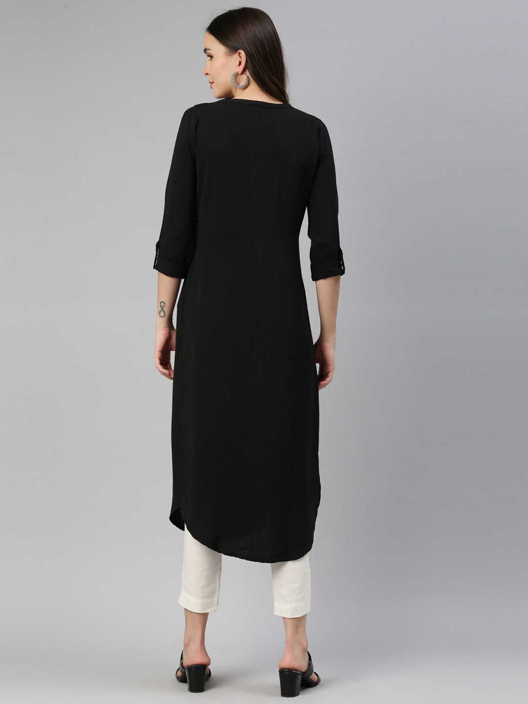 Neerus Black Color Rayon Fabric Kurta