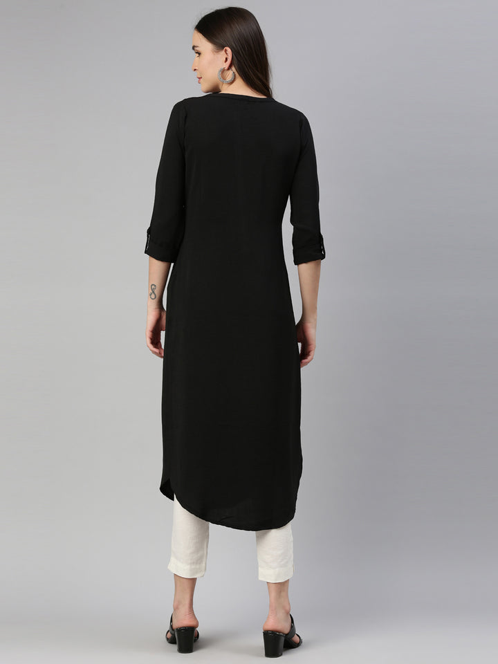Neerus Black Color Rayon Fabric Kurta