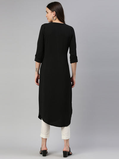 Neeru'S Black Color Rayon Fabric Kurta