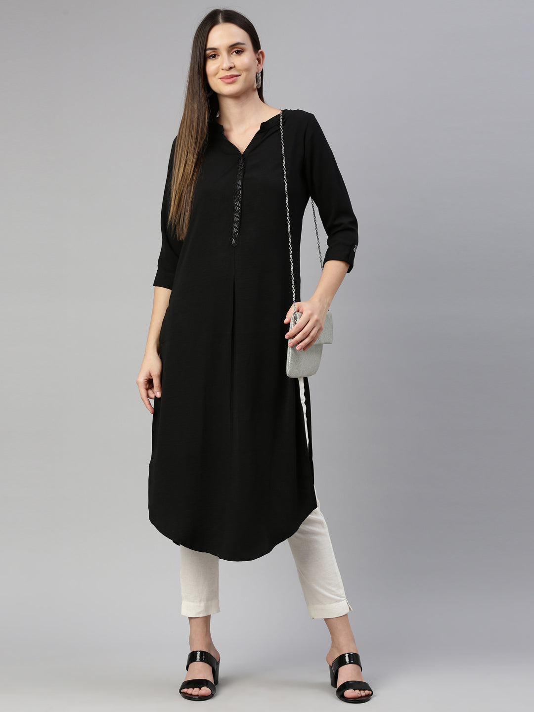 Neerus Black Color Rayon Fabric Kurta
