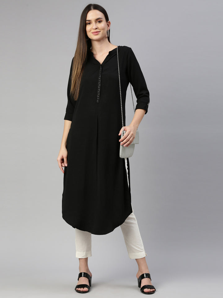 Neerus Black Color Rayon Fabric Kurta
