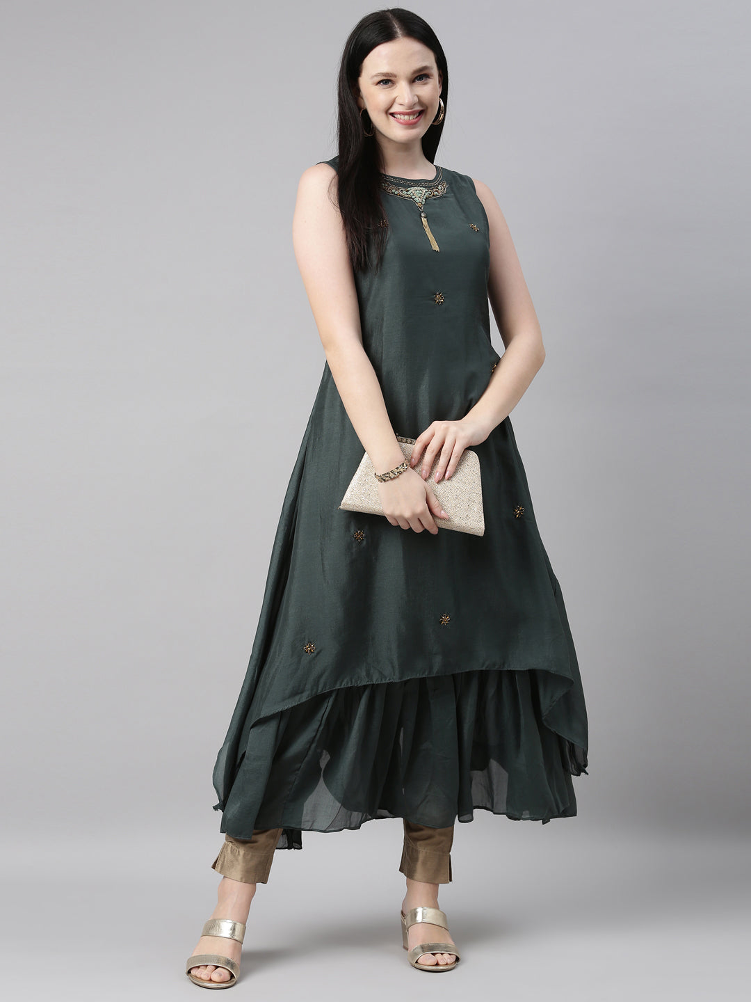 Neeru's Green Color Silk Fabric Kurta