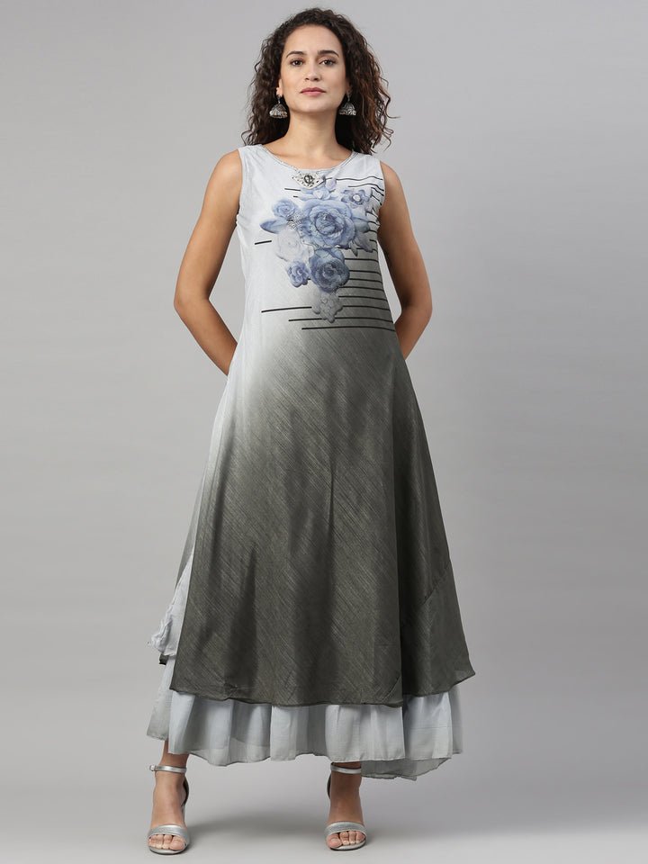 Neerus Grey Color Silk Fabric Kurta