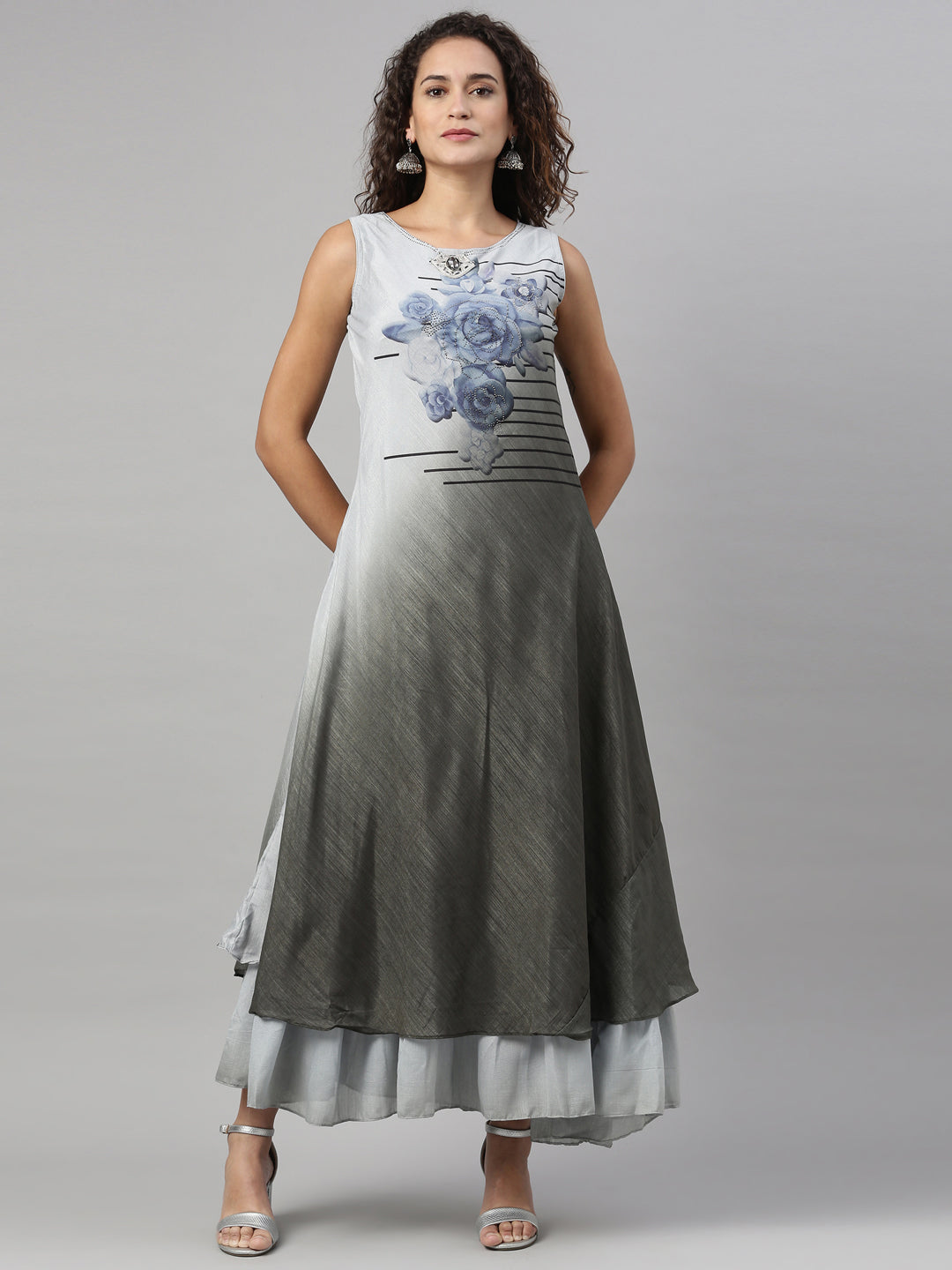 Neeru's Grey Color Silk Fabric Kurta