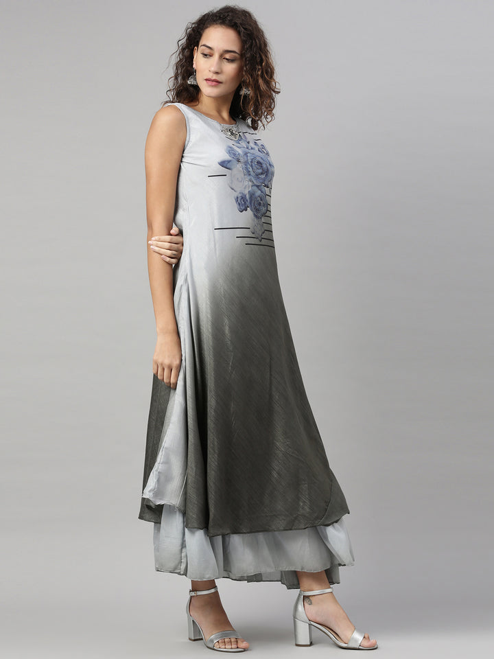 Neerus Grey Color Silk Fabric Kurta