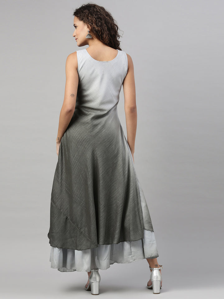 Neerus Grey Color Silk Fabric Kurta