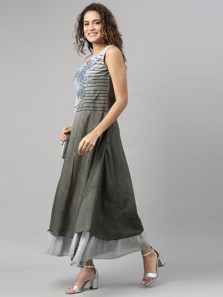 Neerus Grey Color Silk Fabric Kurta