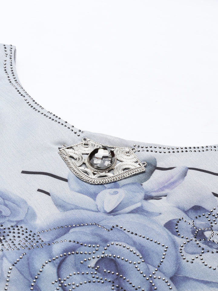 Neerus Grey Color Silk Fabric Kurta