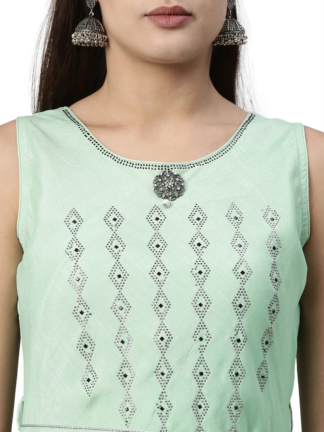 Neerus Green silk solid kurta - back view