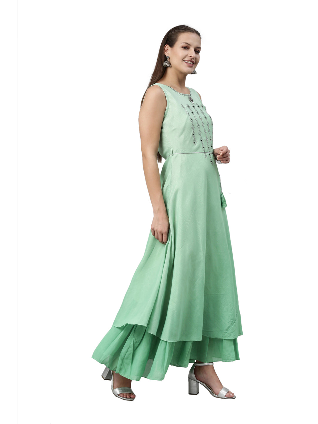 Neerus Green silk solid kurta - detail view 1