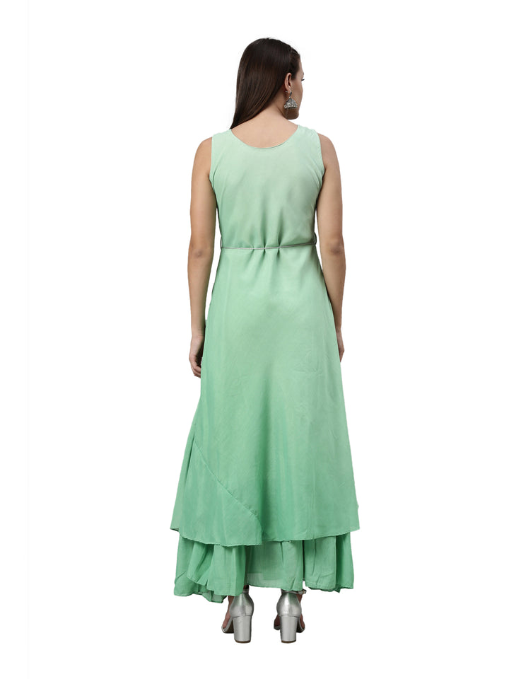 Neerus Green silk solid kurta - detail view 2