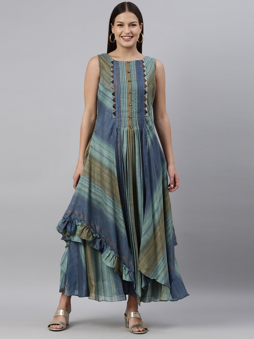 Neerus Blue silk straight kurti - detail view 6