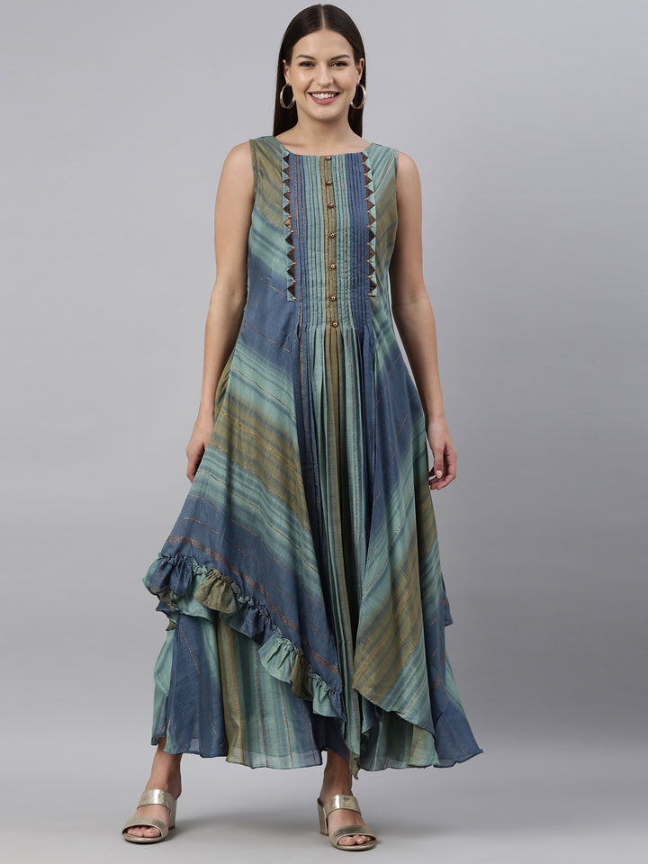 Neerus Blue silk straight kurti - detail view 6