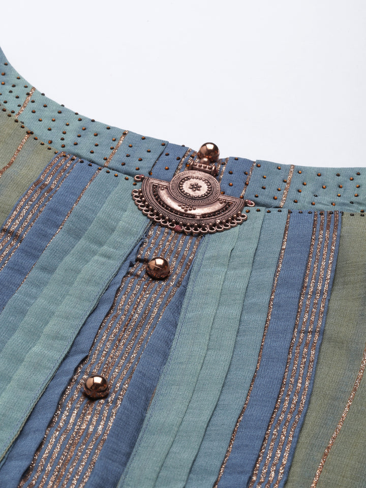 Neerus Blue silk straight kurti - back view