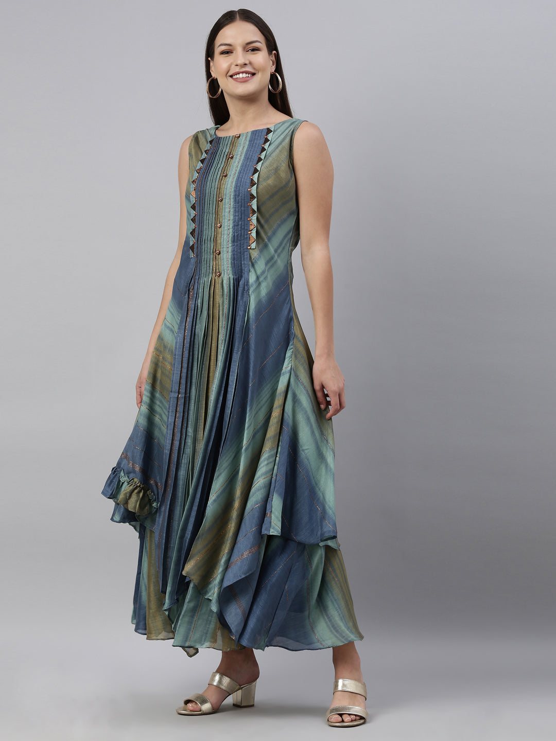 Neerus Blue silk straight kurti - side view