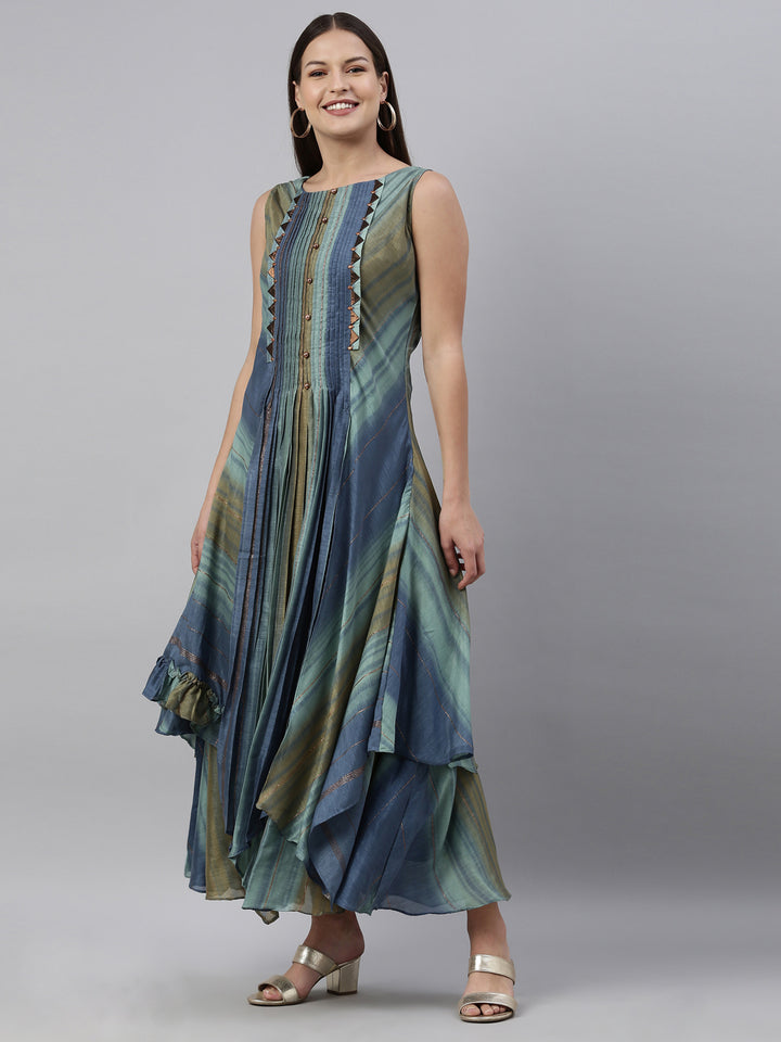 Neerus Blue silk straight kurti - side view