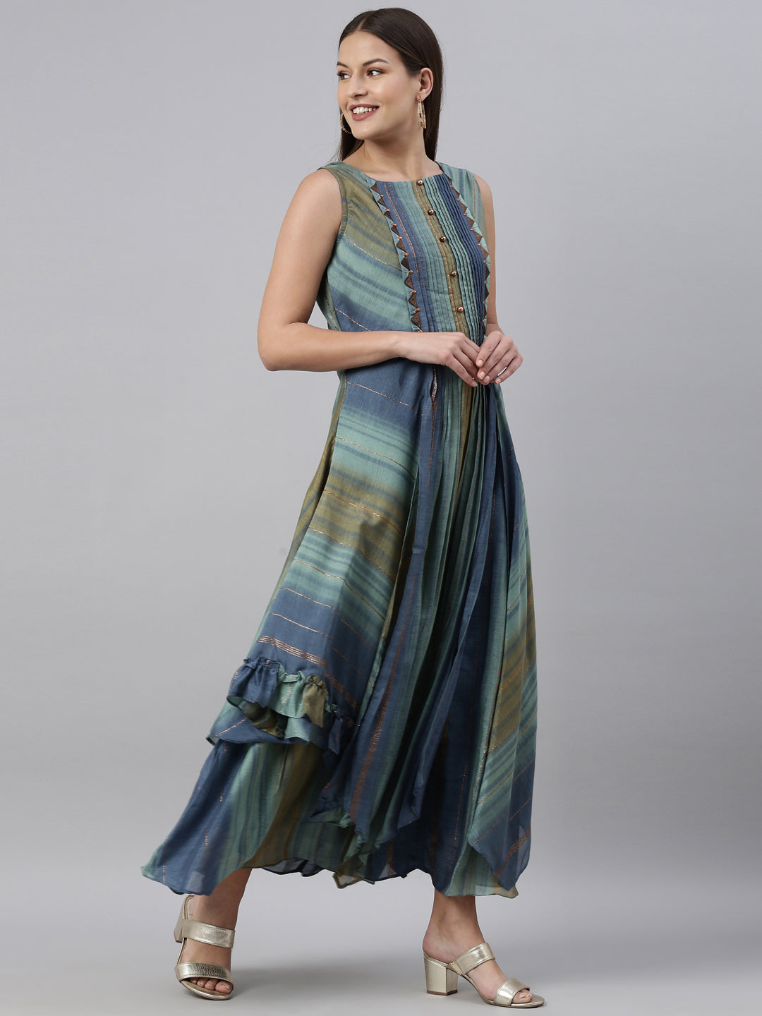 Neerus Blue silk straight kurti - detail view 1