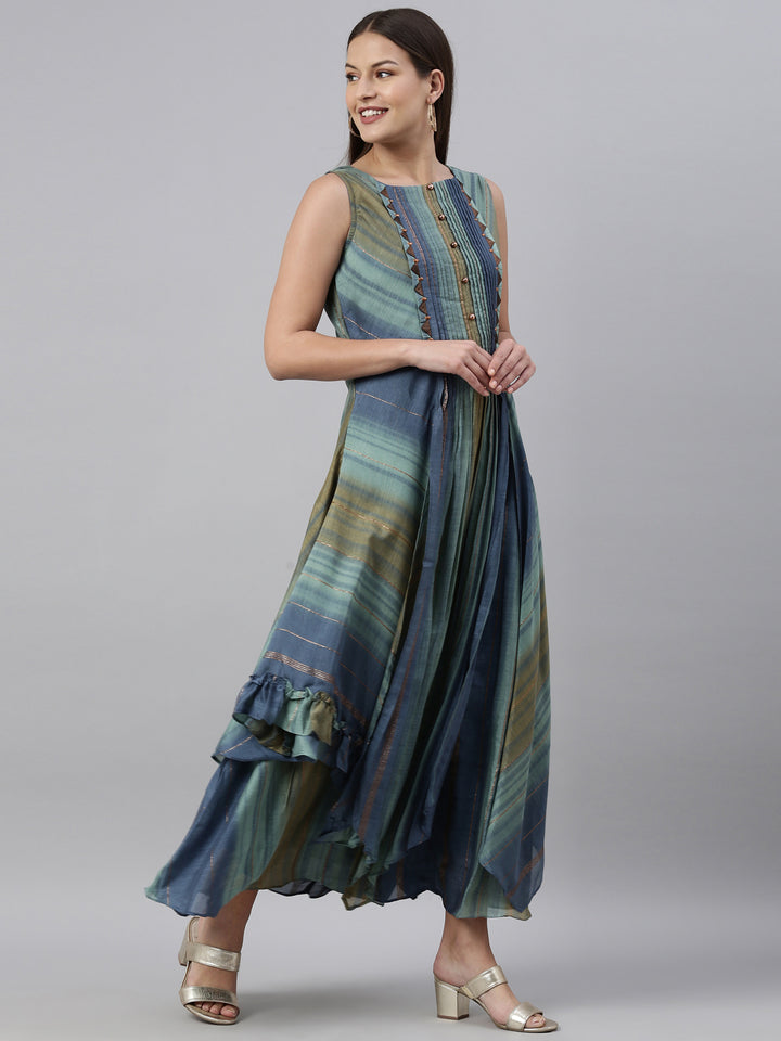 Neerus Blue silk straight kurti - detail view 1