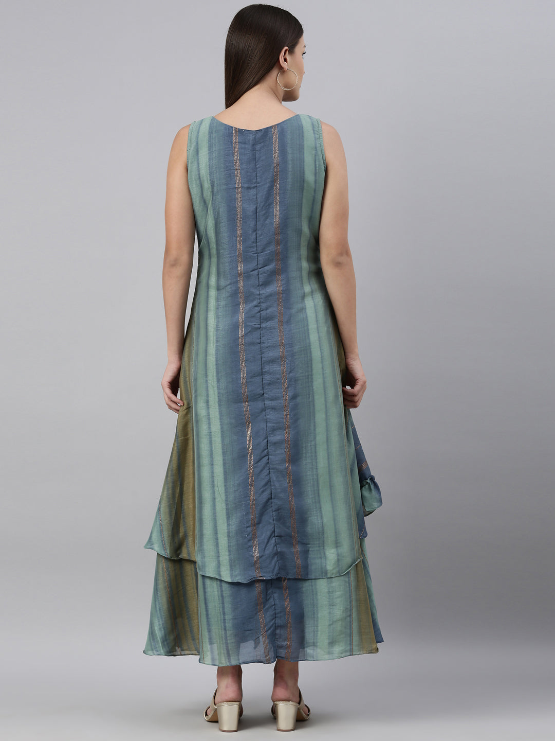 Neerus Blue silk straight kurti - detail view 2