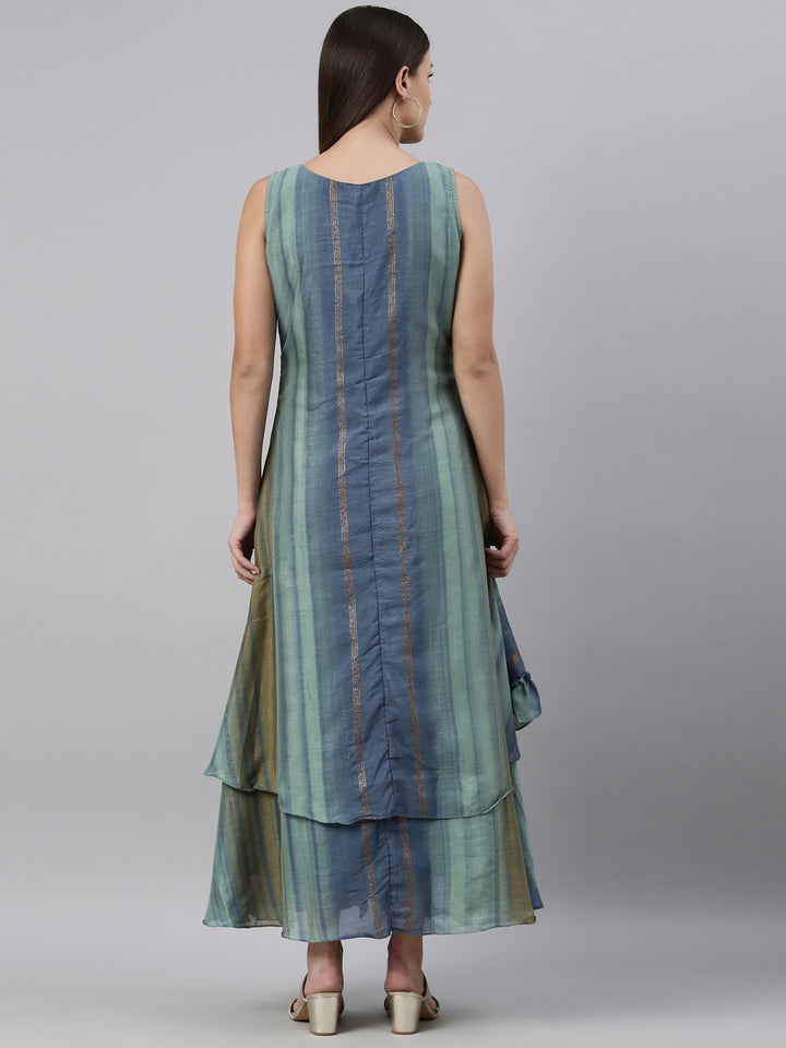 Neerus Blue silk straight kurti - detail view 2