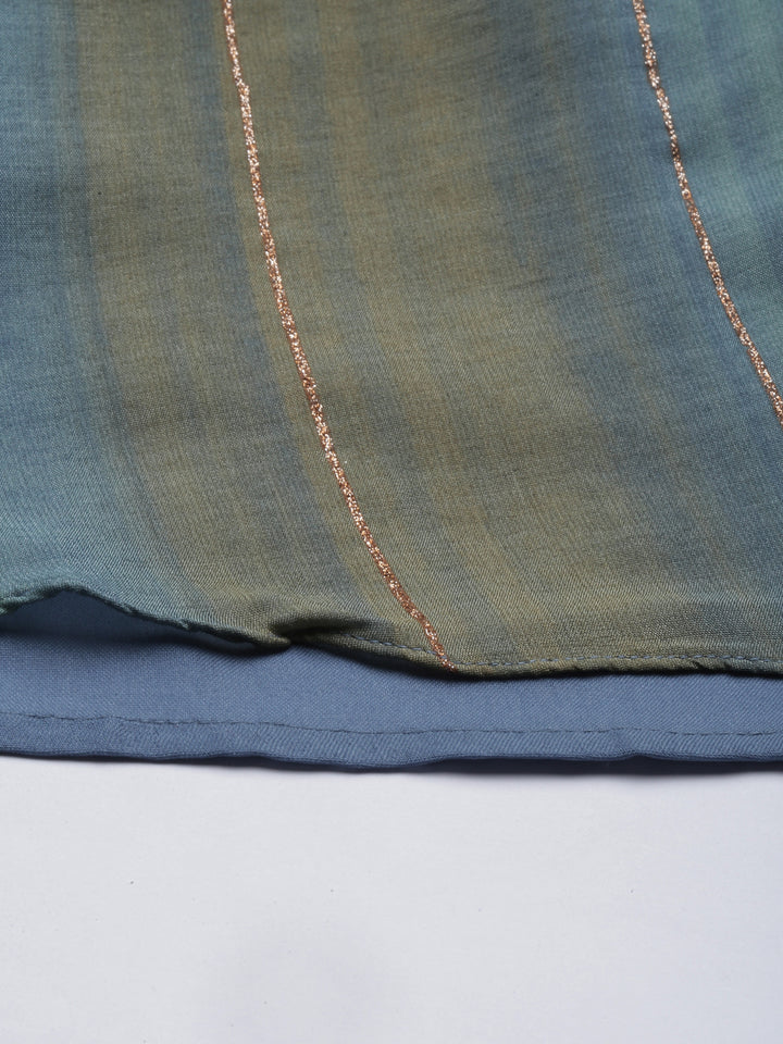 Neerus Blue silk straight kurti - detail view 4