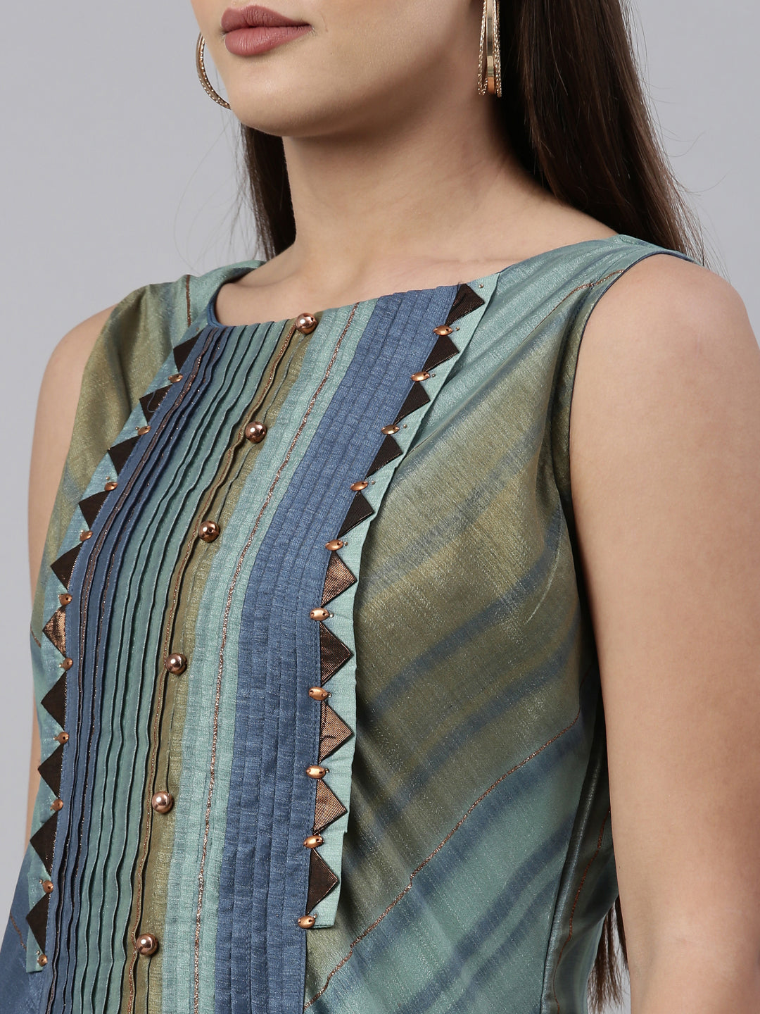 Neerus Blue silk straight kurti - detail view 5