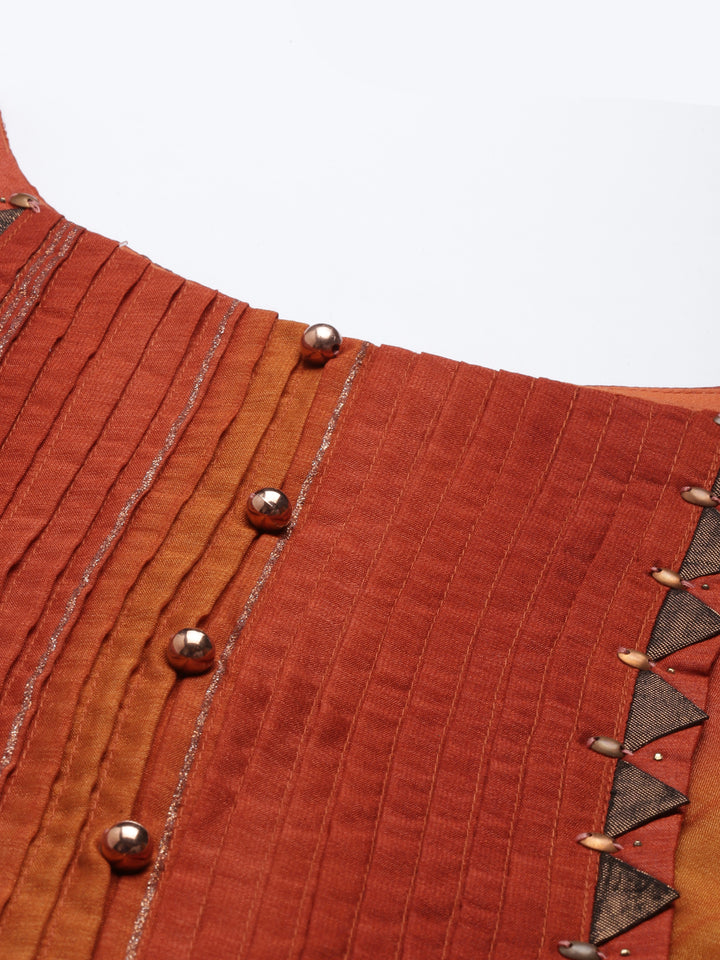 Neerus Orange silk straight kurta - back view