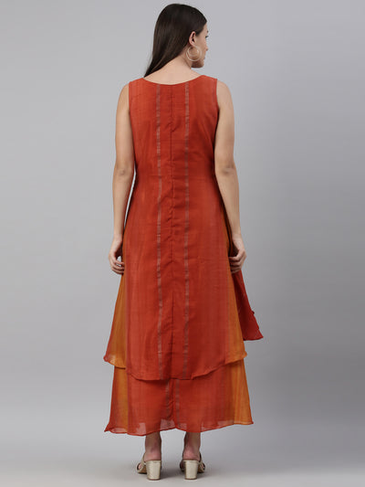 Neeru'S Rust Color Silk Fabric Kurta