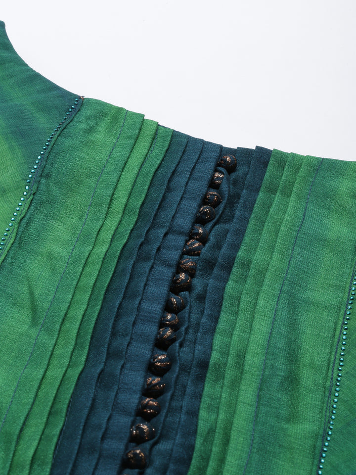 Neerus Green silk straight kurta - side view