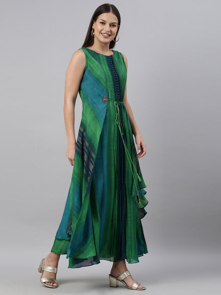 Neerus Green silk straight kurta - detail view 1