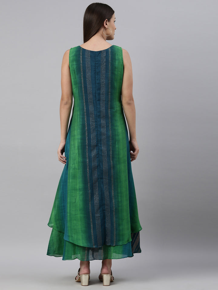 Neerus Green silk straight kurta - detail view 2