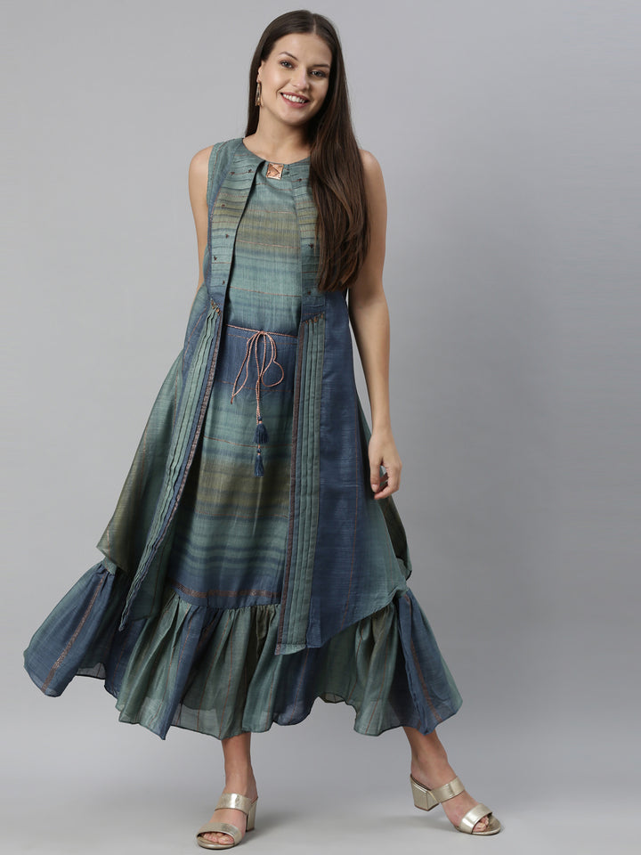 Neerus Blue Color Silk Fabric Kurta