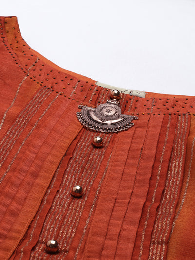 Neeru'S Rust Color Silk Fabric Kurta