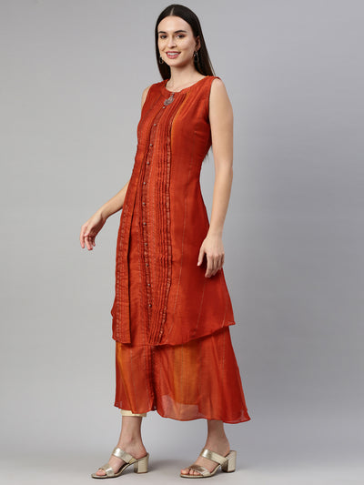 Neeru'S Rust Color Silk Fabric Kurta