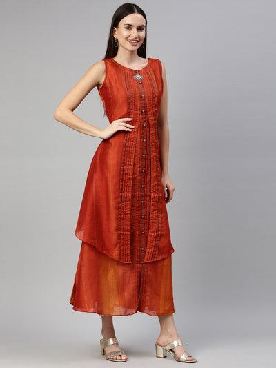 Neeru'S Rust Color Silk Fabric Kurta