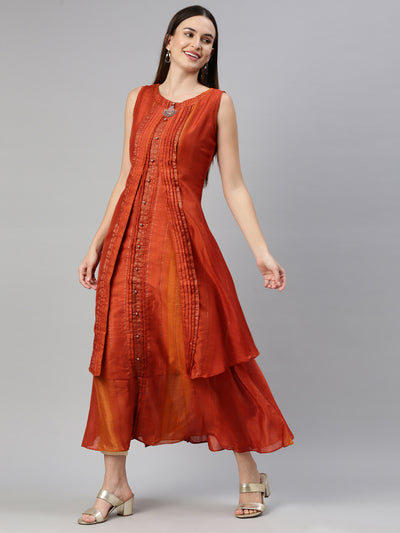 Neeru'S Rust Color Silk Fabric Kurta