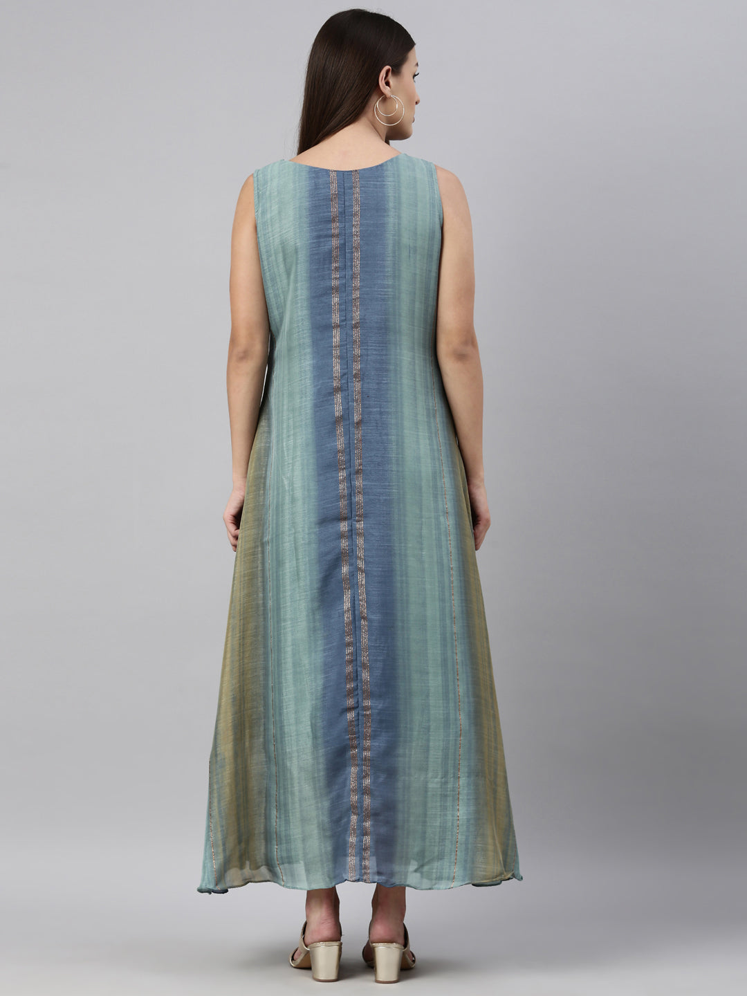 Neerus Green silk printed A-line kurti - detail view 2