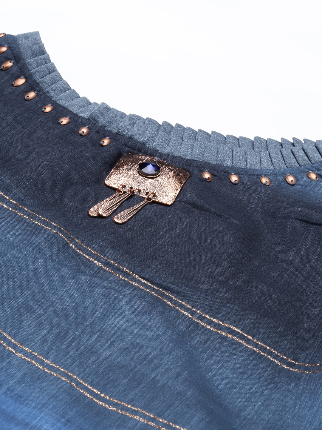 Neerus Blue silk solid kurta - back view